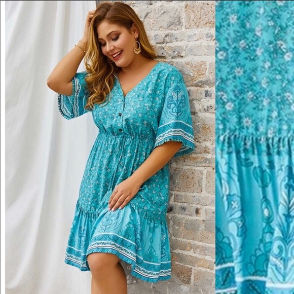 Dresses | Plus Size Turquoise Boho Dress | Poshmark